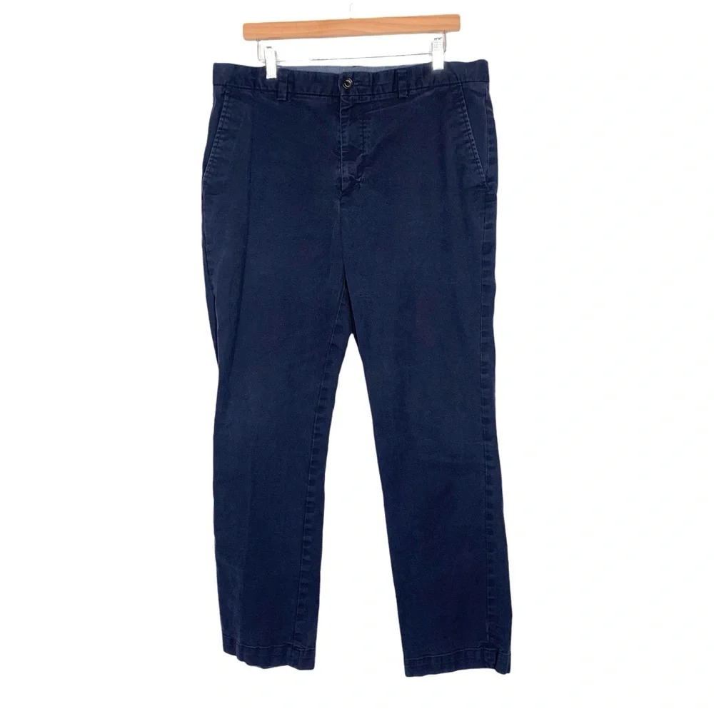 Banana Republic Aiden Chino Pants Flat Front In Navy Blue Straight Leg 36 x 32